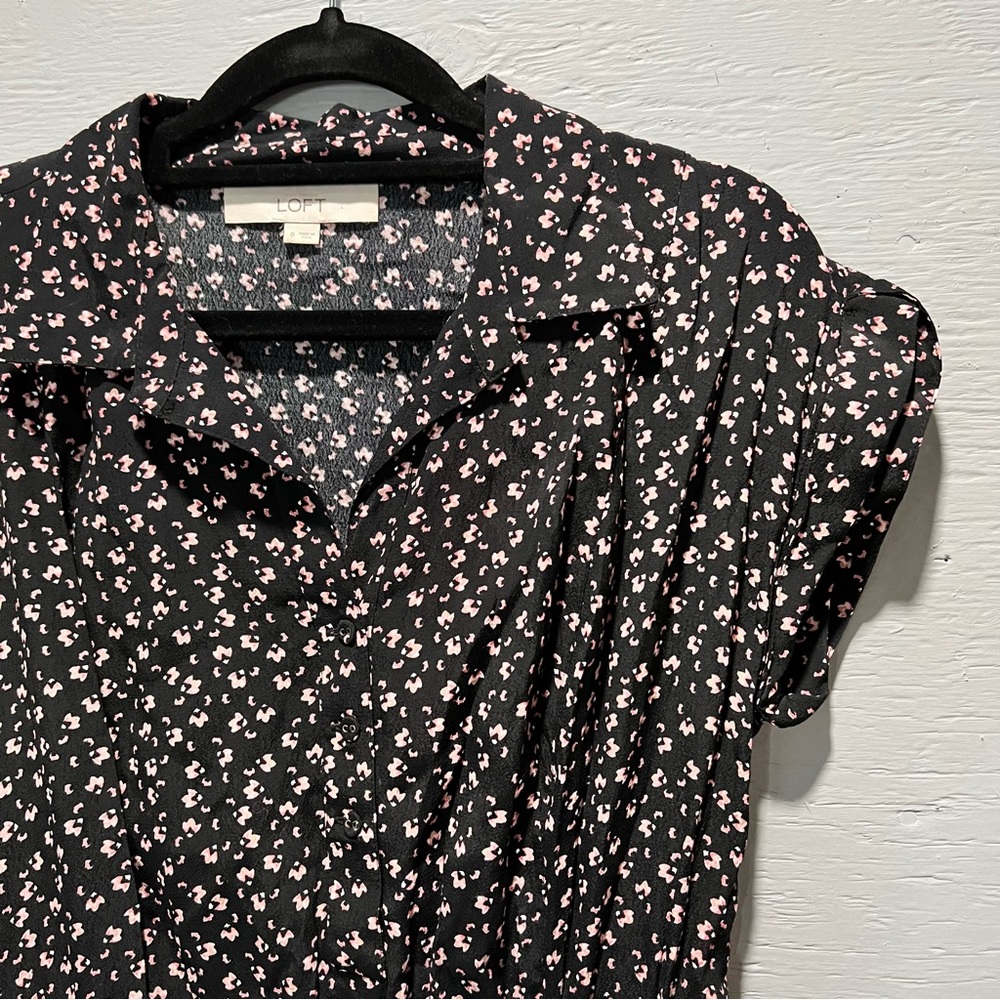 Loft Floral Patterned Button Down Cinched Waist C… - image 1